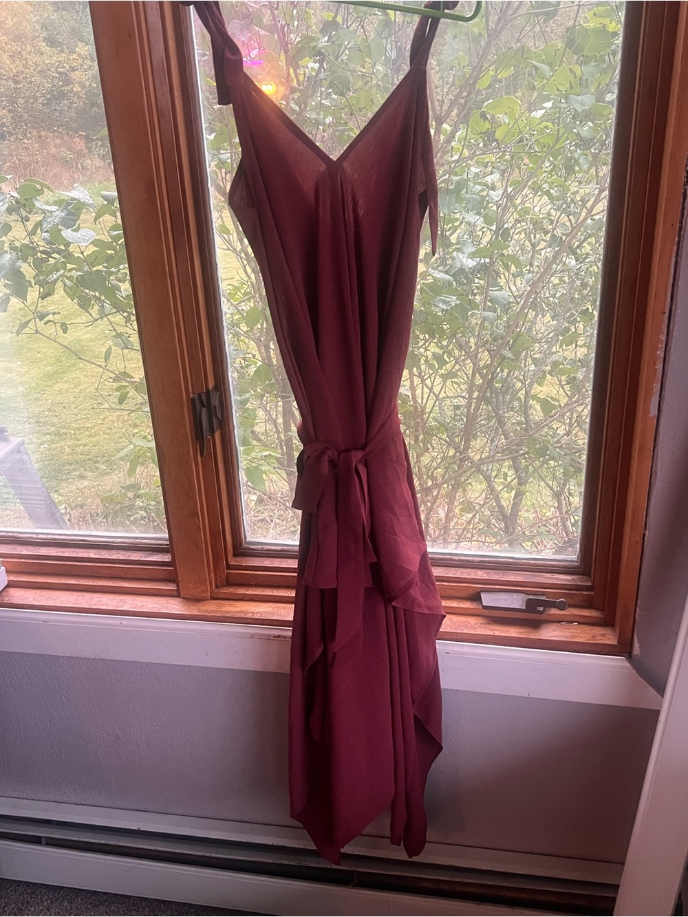 Joyfolie Dusty Mauve Asymmetrical Tie-Shoulder Handkerchief Dress